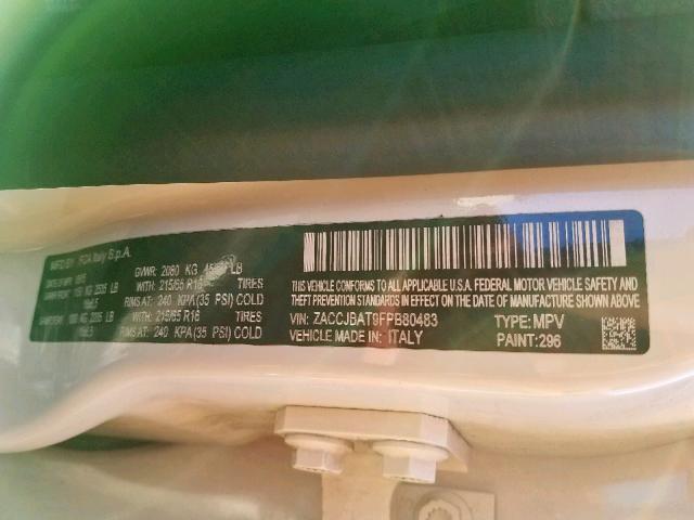 ZACCJBAT9FPB80483 - 2015 JEEP RENEGADE S 白色 照片 10