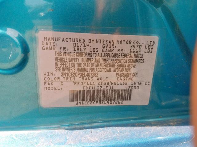 3N1CE2CP3EL407262 - 2014 NISSAN VERSA NOTE BLUE photo 10