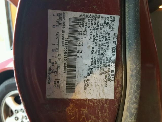 1FAFP55U61G164009 - 2001 FORD TAURUS SES RED photo 10