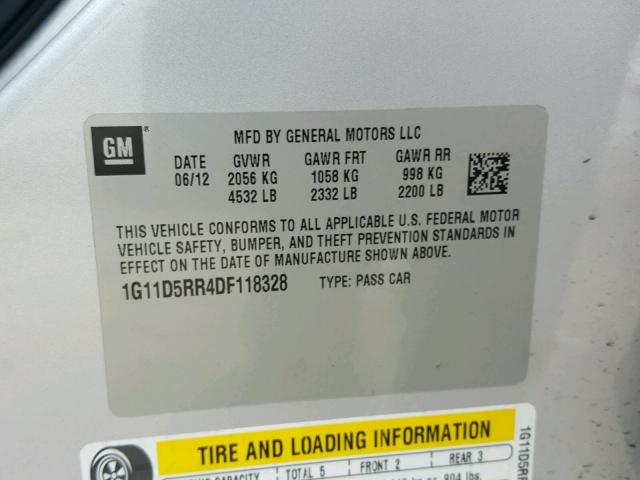 1G11D5RR4DF118328 - 2013 CHEVROLET MALIBU 1LT SILVER photo 10