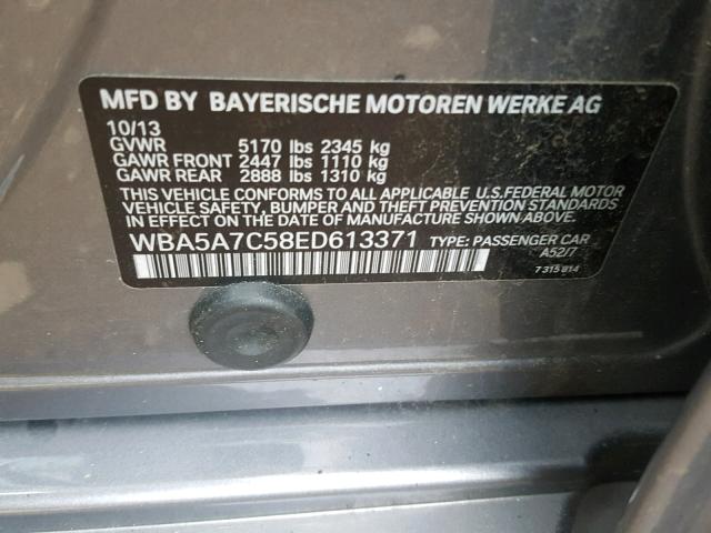 WBA5A7C58ED613371 - 2014 BMW 528 XI GRAY photo 10