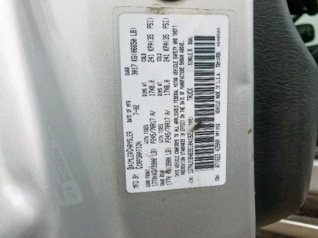 1D7HU18N83S104182 - 2003 DODGE RAM 1500 S GRAY photo 10