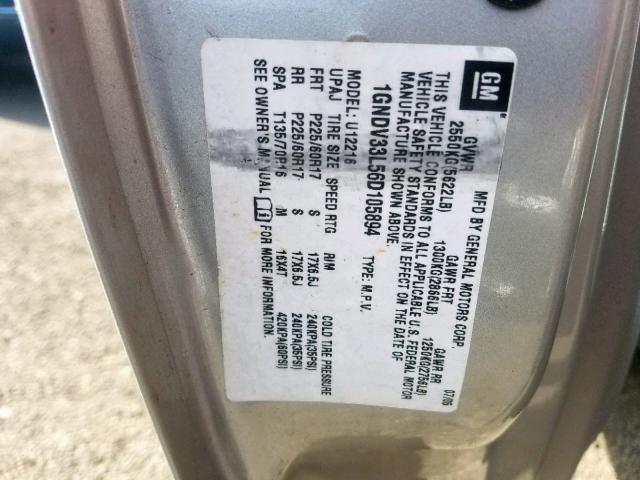 1GNDV33L56D105894 - 2006 CHEVROLET UPLANDER L 银色 照片 10