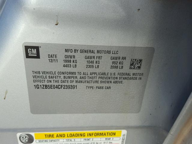 1G1ZB5E04CF239391 - 2012 CHEVROLET MALIBU LS 银色 照片 10