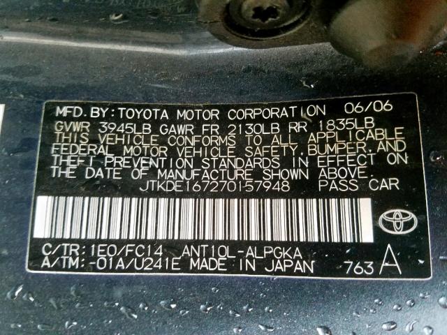 JTKDE167270157948 - 2007 TOYOTA SCION TC ლურჯი ფოტო 10