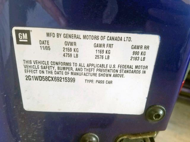 2G1WD58CX69215399 - 2006 CHEVROLET IMPALA SUP ლურჯი ფოტო 10