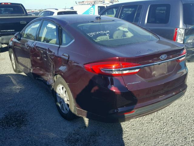 3FA6P0G72HR231623 - 2017 FORD FUSION S MAROON photo 3