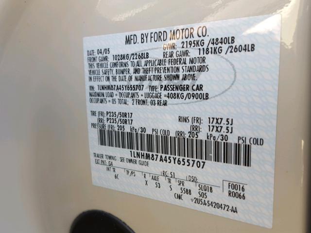 1LNHM87A45Y655707 - 2005 LINCOLN LS WHITE photo 10