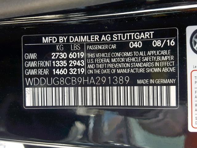 WDDUG8CB9HA291389 - 2017 MERCEDES-BENZ S 550 BLACK photo 10