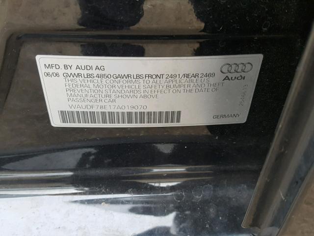 WAUDF78E17A019070 - 2007 AUDI A4 2.0T QU BLACK photo 10