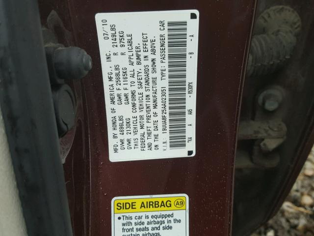 19UUA8F25AA023051 - 2010 ACURA TL MAROON photo 10