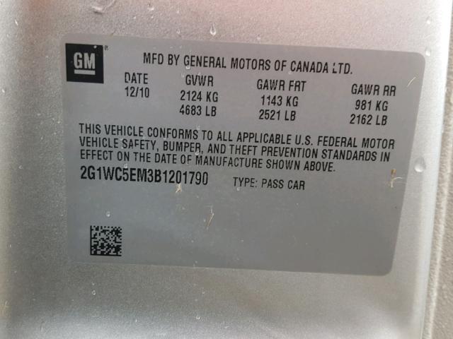 2G1WC5EM3B1201790 - 2011 CHEVROLET IMPALA LTZ SILVER photo 10