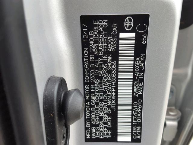 JTDKARFP1H3068056 - 2017 TOYOTA PRIUS PRIM 银色 照片 10