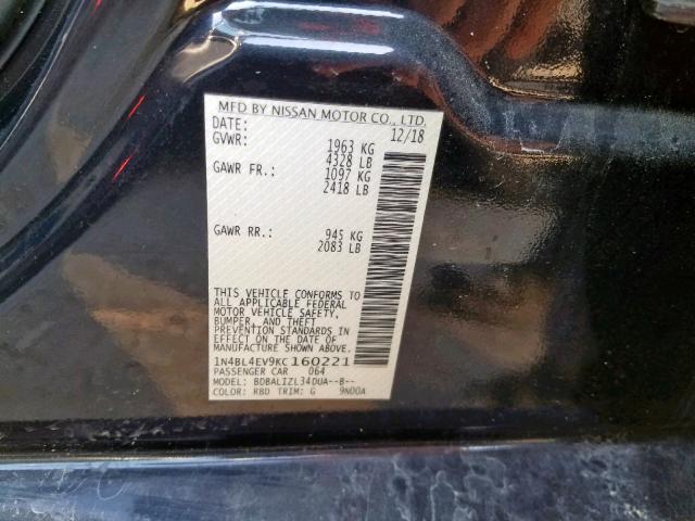 1N4BL4EV9KC160221 - 2019 NISSAN ALTIMA SL CHARCOAL photo 10