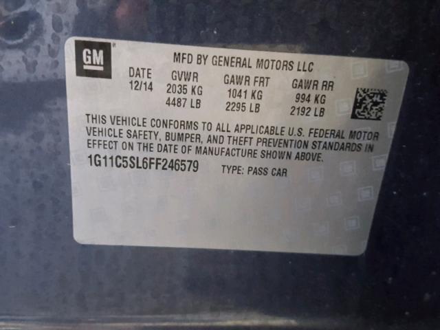 1G11C5SL6FF246579 - 2015 CHEVROLET MALIBU 1LT BLUE photo 10