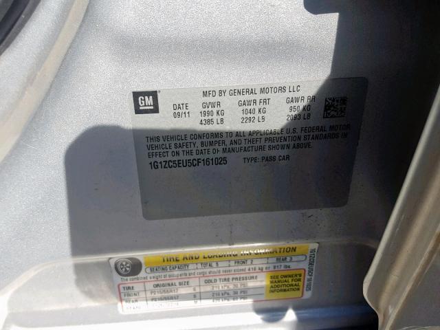 1G1ZC5EU5CF161025 - 2012 CHEVROLET MALIBU 1LT 银色 照片 10