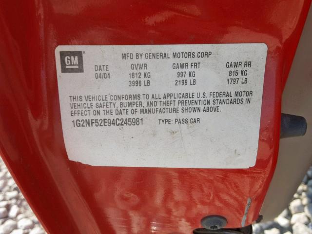 1G2NF52T11M648728 - 2001 PONTIAC GRAND AM S RED photo 10