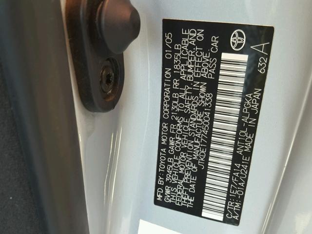 JTKDE177450041338 - 2005 TOYOTA SCION TC ვერცხლისფერი ფოტო 10