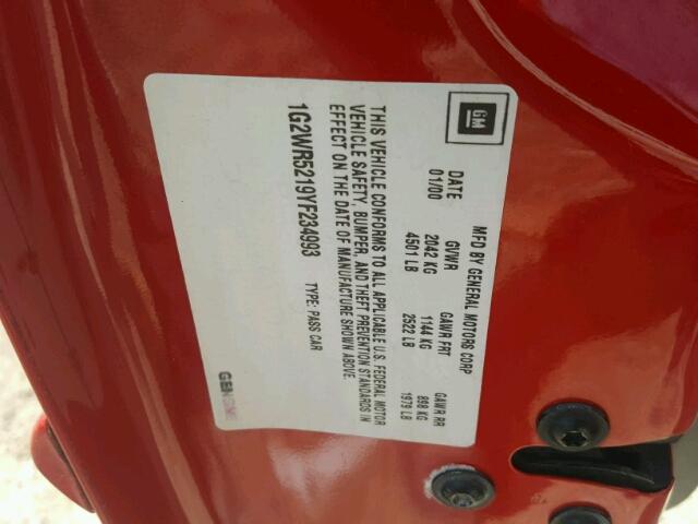 1G2WR5219YF234993 - 2000 PONTIAC GRAND PRIX RED photo 10