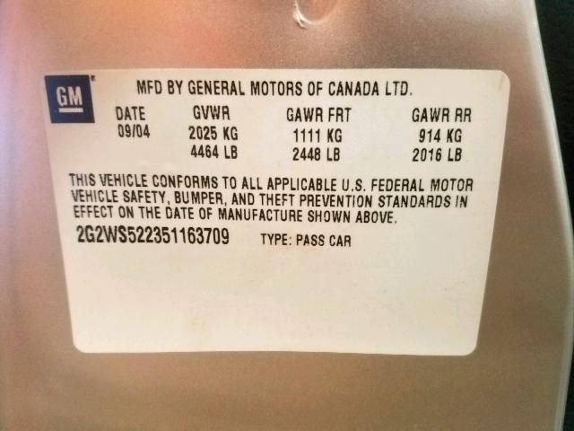 2G2WS522351163709 - 2005 PONTIAC GRAND PRIX SILVER photo 10