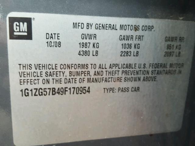 1G1ZG57B49F170954 - 2009 CHEVROLET MALIBU LS Tünd qırmızı foto 10