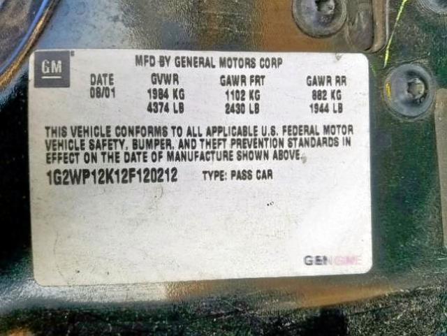 1G2WP12K12F120212 - 2002 PONTIAC GRAND PRIX Սև լուսանկար 10