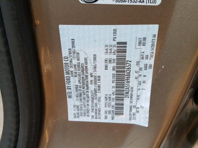 2FMZA51696BA26572 - 2006 FORD FREESTAR S TAN photo 10