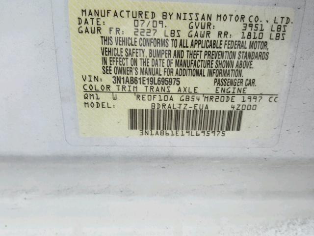 3N1AB61E19L695975 - 2009 NISSAN SENTRA 2.0 WHITE photo 10