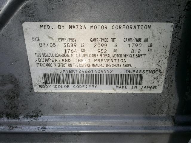 JM1BK124661409552 - 2006 MAZDA 3 S SILVER photo 10