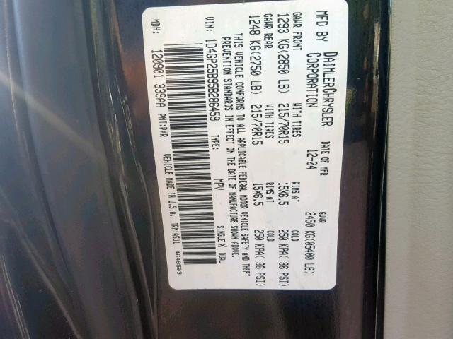 1D4GP25B95B286459 - 2005 DODGE CARAVAN SE BLACK photo 10