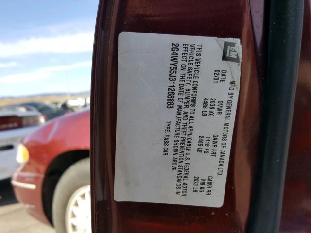 2G4WY55J311268883 - 2001 BUICK CENTURY LI MAROON photo 10