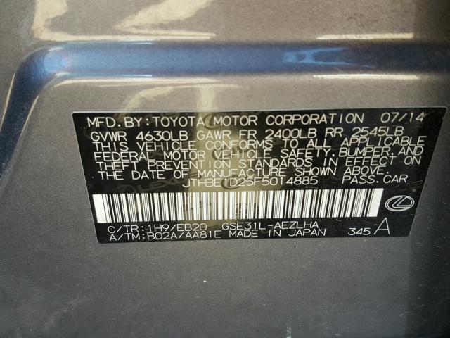 JTHBE1D25F5014885 - 2015 LEXUS IS 350 GRAY photo 10