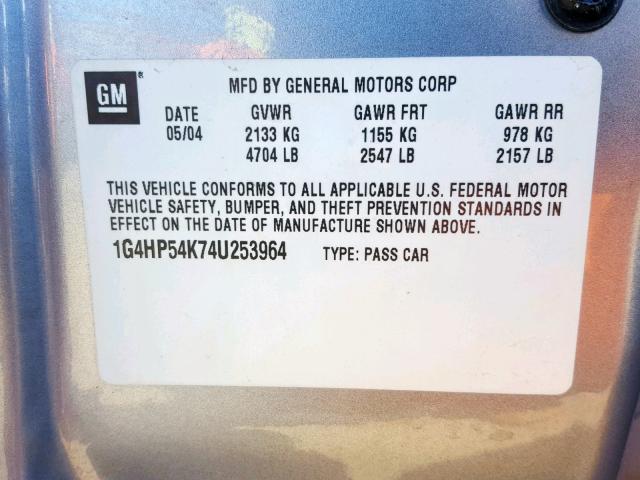 1G4HP54K74U253964 - 2004 BUICK LESABRE CU SILVER photo 10