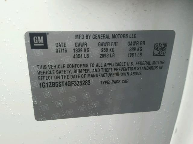 1G1ZB5ST4GF335283 - 2016 CHEVROLET MALIBU LS 白色 照片 10