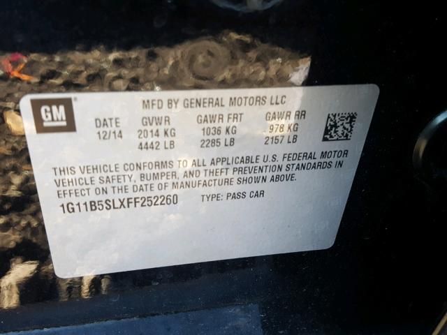 1G11B5SLXFF252260 - 2015 CHEVROLET MALIBU LS 黑色 照片 10