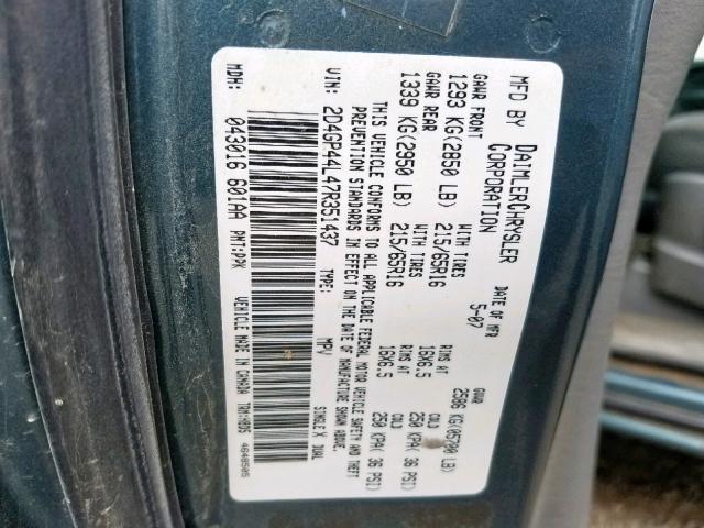 2D4GP44L47R351437 - 2007 DODGE GRAND CARA GRAY photo 10