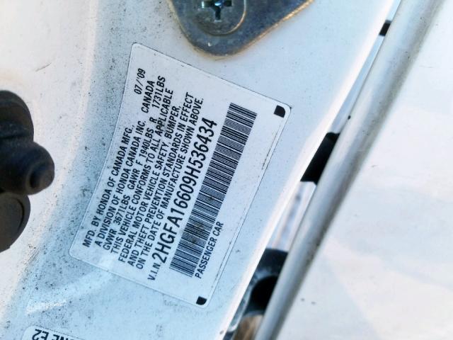 2HGFA16609H536434 - 2009 HONDA CIVIC LX-S Ağ foto 10