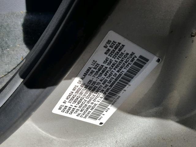 5FNRL38866B000671 - 2006 HONDA ODYSSEY TO SILVER photo 10