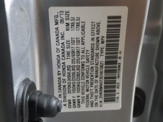 2HKRM4H73EH610621 - 2014 HONDA CR-V EXL SILVER photo 10