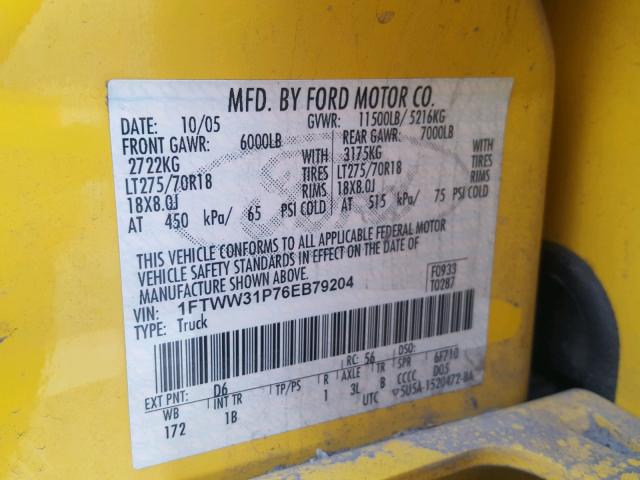 1FTWW31P76EB79204 - 2006 FORD F350 SRW S YELLOW photo 10