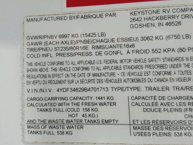 4YDF34629B4701713 - 2011 KEYSTONE MONTANA WHITE photo 10