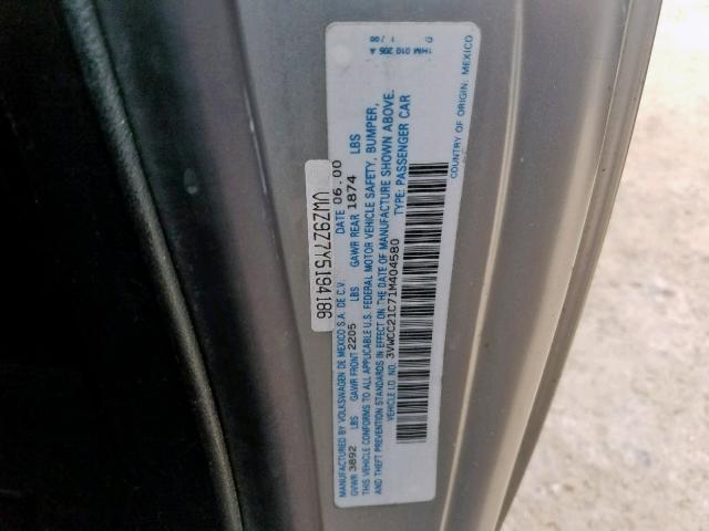 3VWCC21C71M404580 - 2001 VOLKSWAGEN NEW BEETLE 银色 照片 10