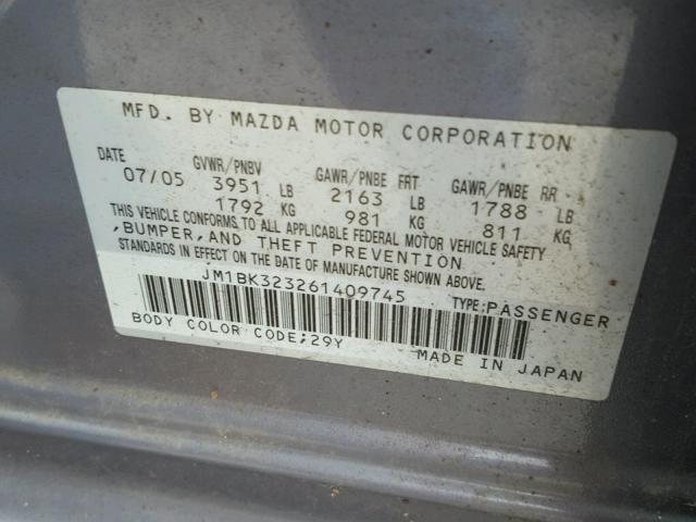 JM1BK323261409745 - 2006 MAZDA 3 S GRAY photo 10