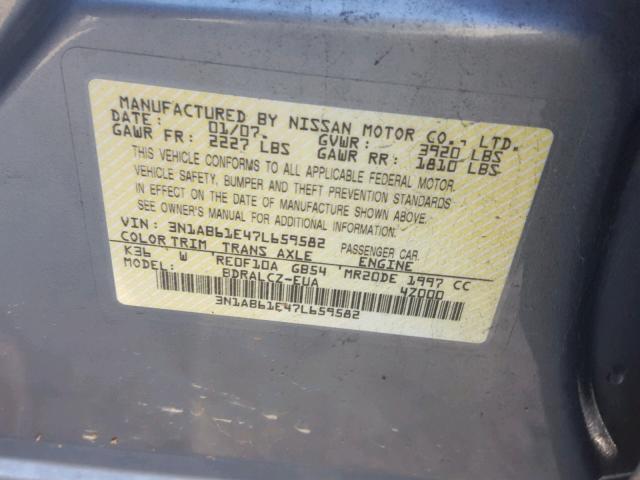 3N1AB61E47L659582 - 2007 NISSAN SENTRA 2.0 SILVER photo 10