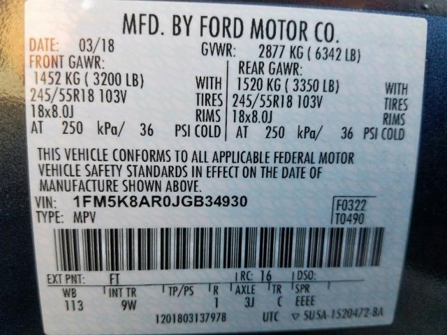 1FM5K8AR0JGB34930 - 2018 FORD EXPLORER P TWO TONE photo 10