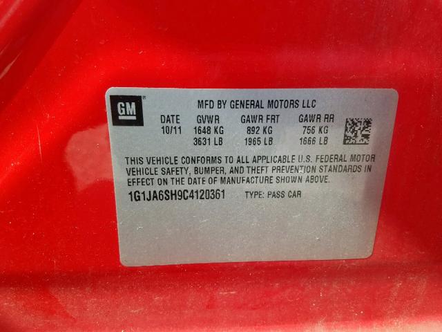 1G1JA6SH9C4120361 - 2012 CHEVROLET SONIC LS RED photo 10