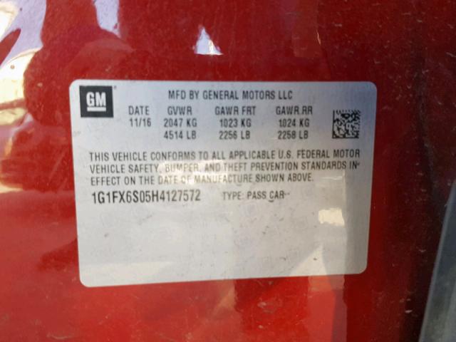 1G1FX6S05H4127572 - 2017 CHEVROLET BOLT EV PR RED photo 10