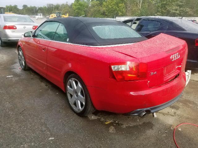 WUARL48H34K900873 - 2004 AUDI S4 QUATTRO RED photo 3