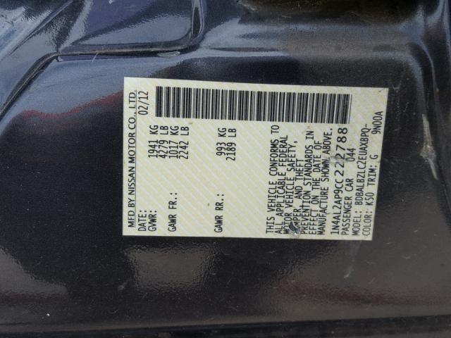 1N4AL2AP9CC222788 - 2012 NISSAN ALTIMA BAS GRAY photo 10