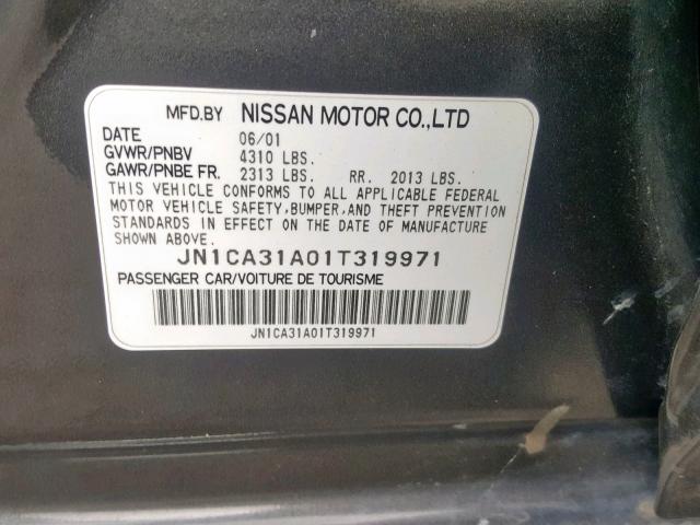 JN1CA31A01T319971 - 2001 NISSAN MAXIMA GXE BLACK photo 10